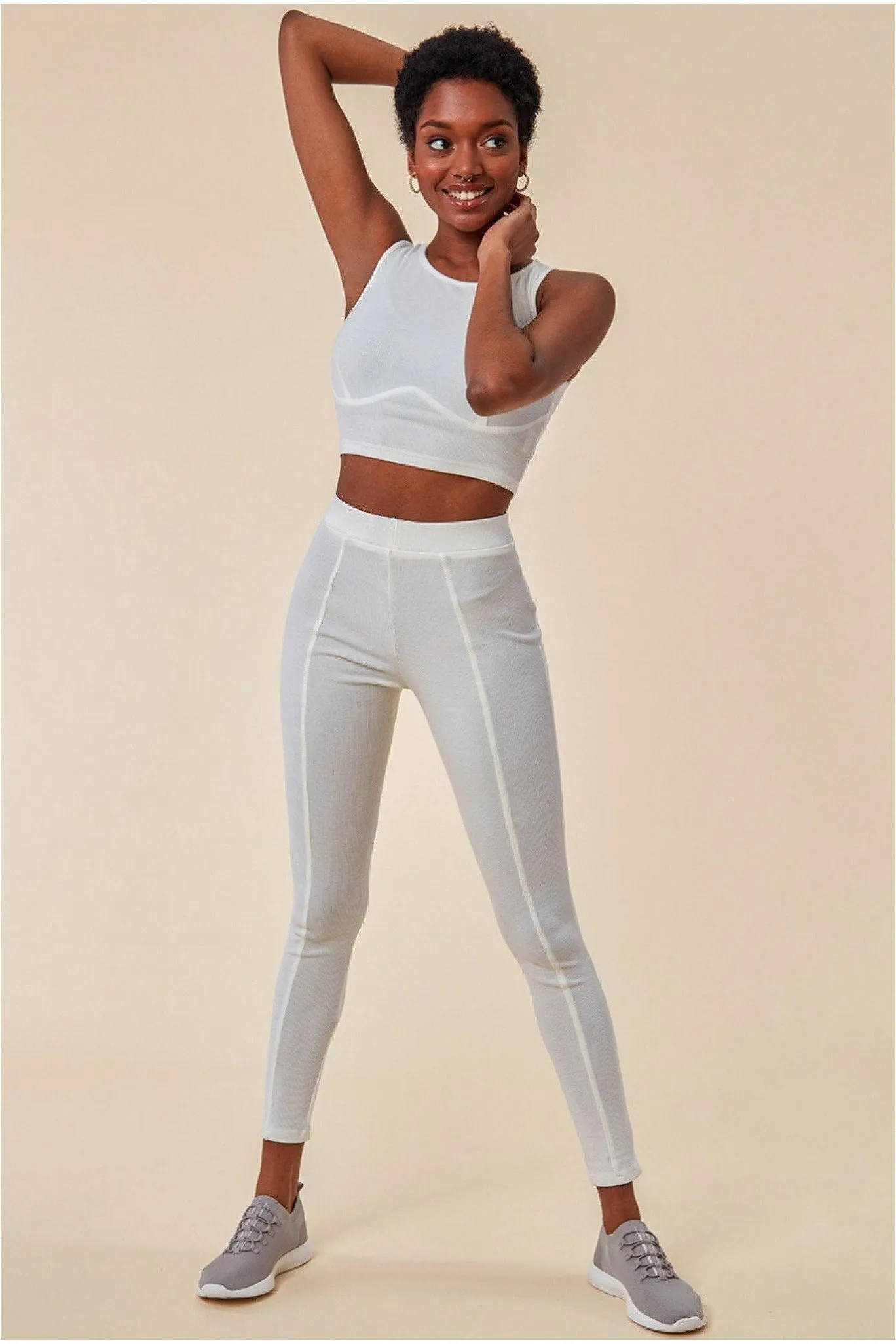 High Neck Crop Top With Leggings Set - White by Cosmochic sold by Goddiva
