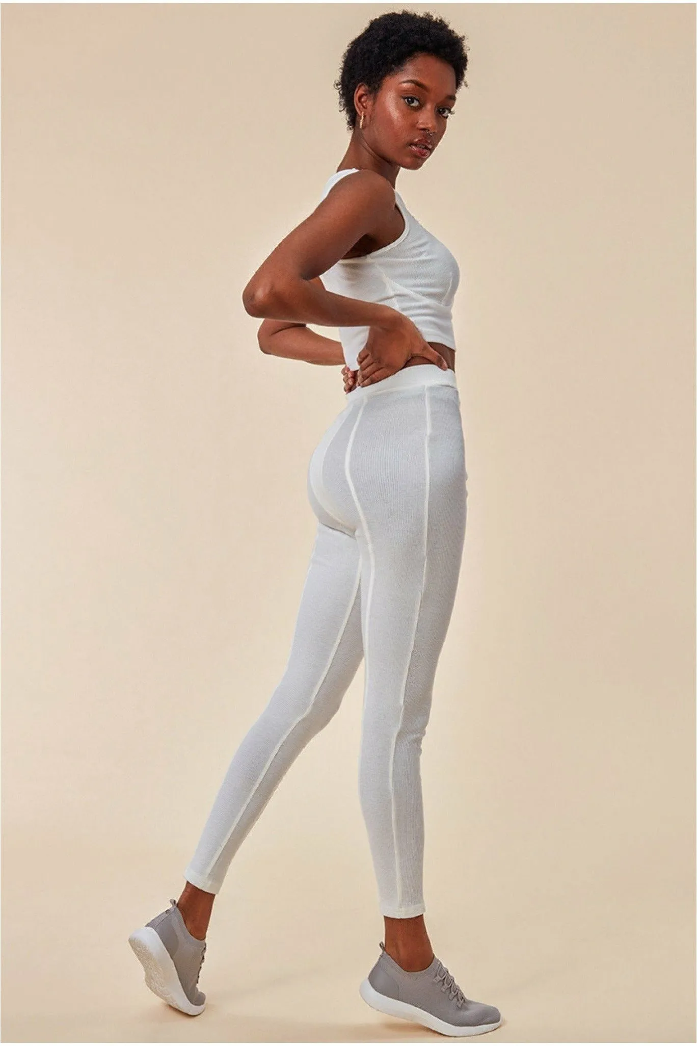 High Neck Crop Top With Leggings Set - White by Cosmochic sold by Goddiva product image thumbnail 2