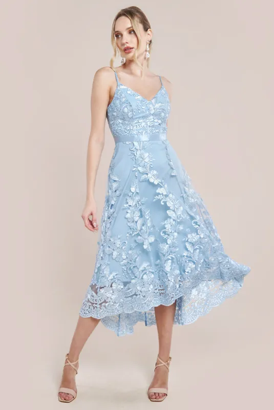 Dipped Hem Sleeveless Lace Midi - Light Blue by Goddiva sold by Goddiva