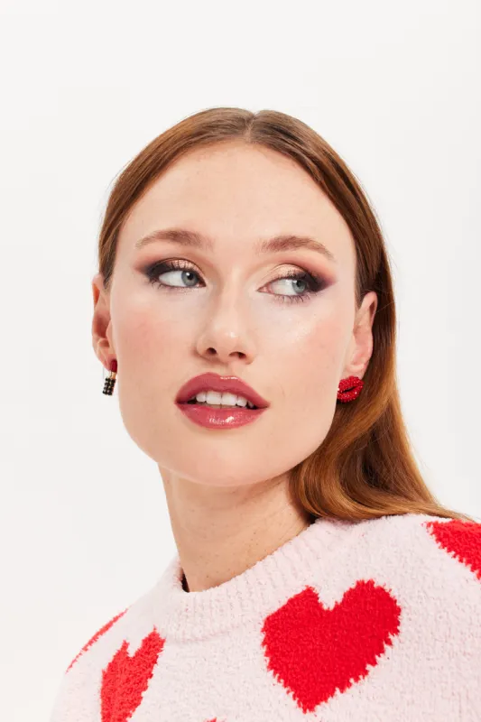 Lipstick And Lips Stud  Earrings With  Diamonte Embellishments by Liquorish sold by Goddiva