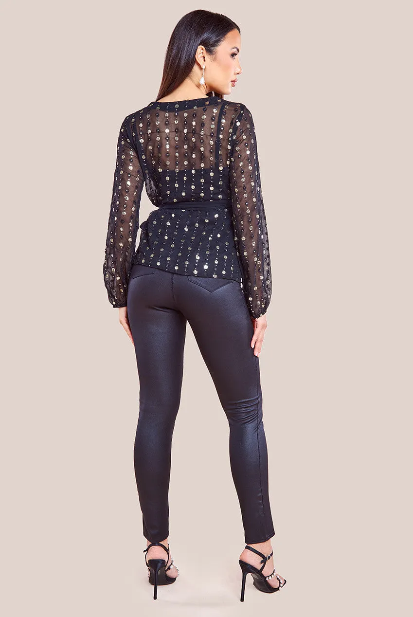 Wrap Sequin Top With Cami - Blackgold by Goddiva sold by Goddiva product image thumbnail 2