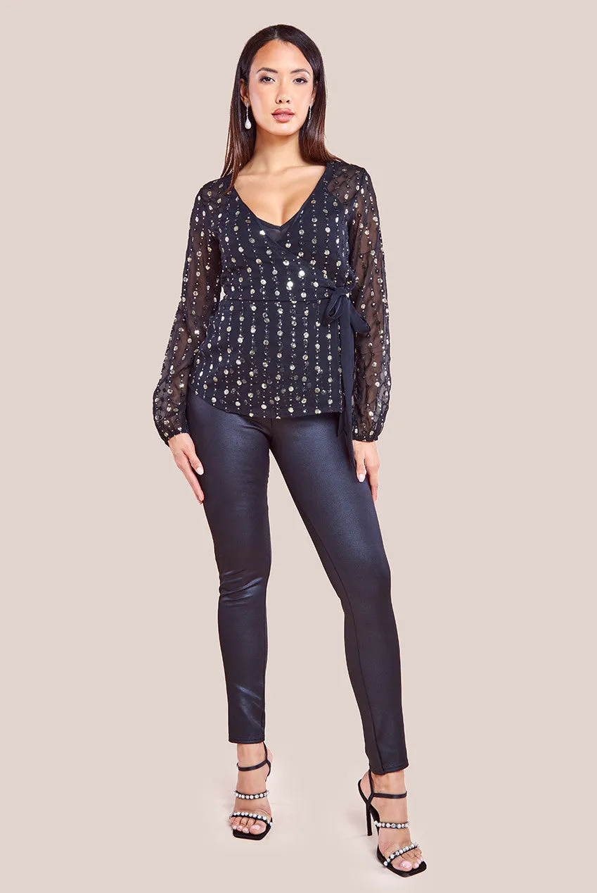 Wrap Sequin Top With Cami - Blackgold by Goddiva sold by Goddiva product image thumbnail 3