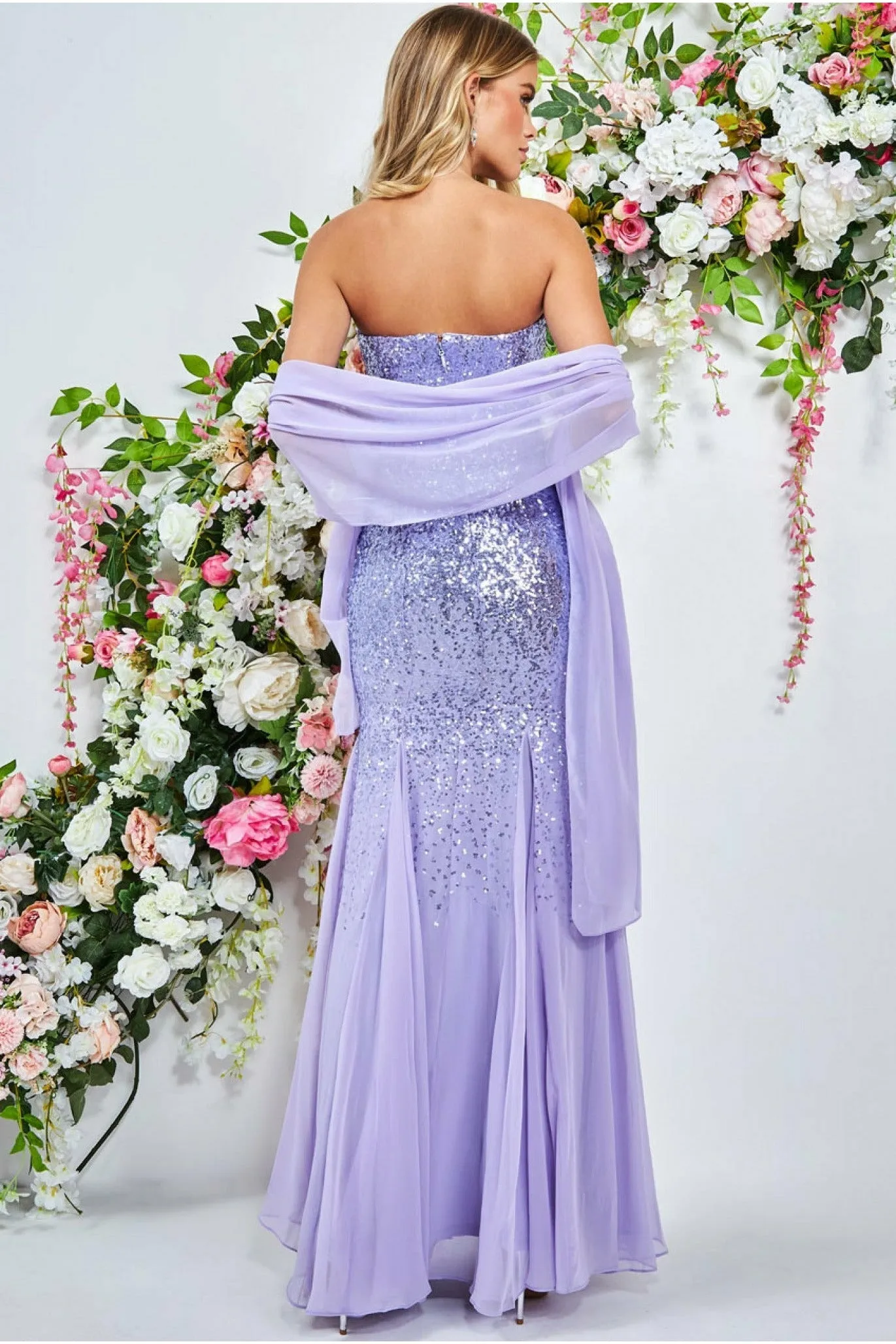 Goddiva Goddiva Goddiva Bandeau Sequin & Chiffon Maxi With Scarf - Lavender sold by Goddiva product image thumbnail 3