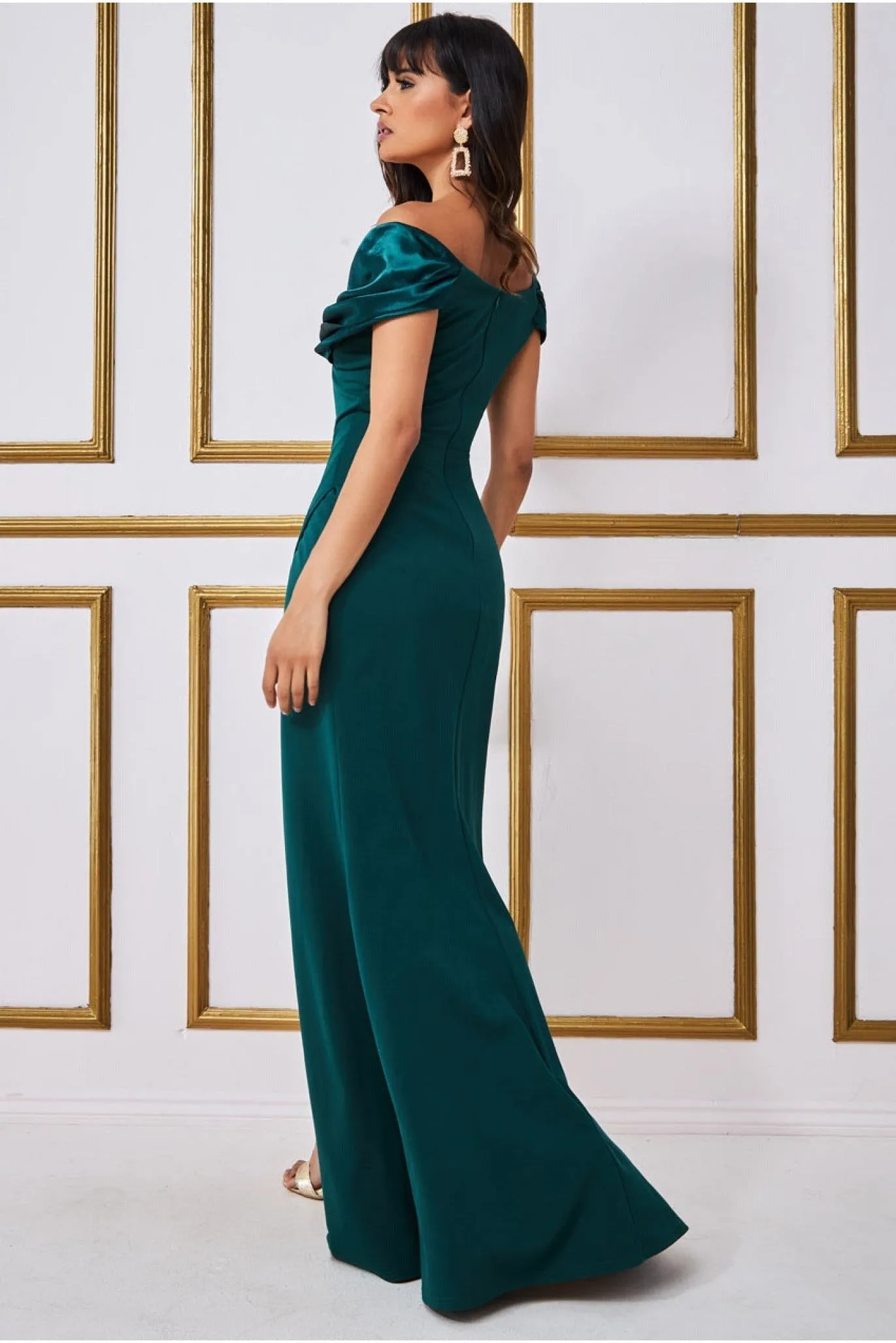 Goddiva Satin & Scuba Off The Shoulder Maxi Dress - Emerald sold by Goddiva product image thumbnail 2