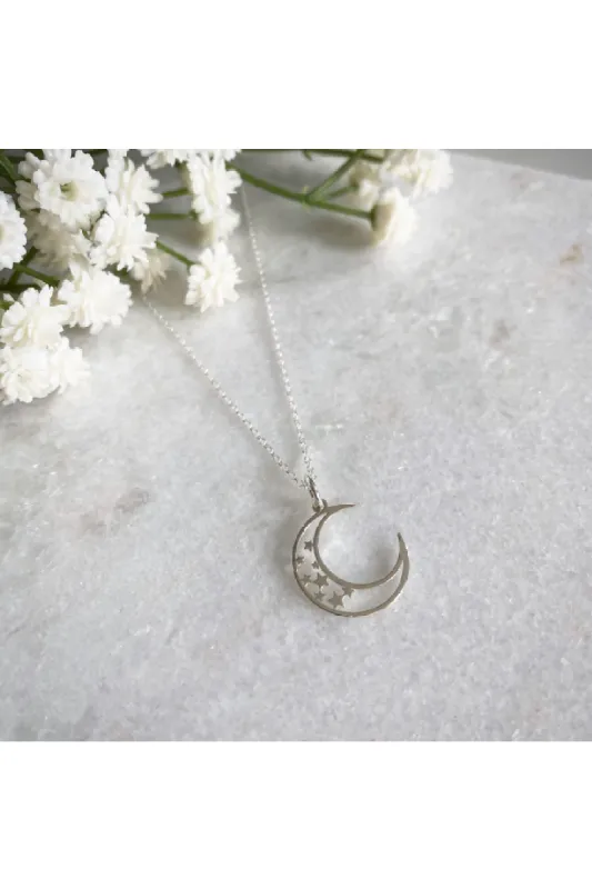Wisteria London Cressida Sterling Silver Moon Necklace sold by Goddiva