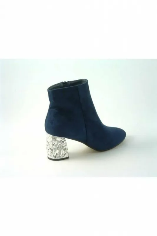 Glitz Shoes Celine Navy Sabatine Glitter Heel Suede Ankle Boot sold by Goddiva