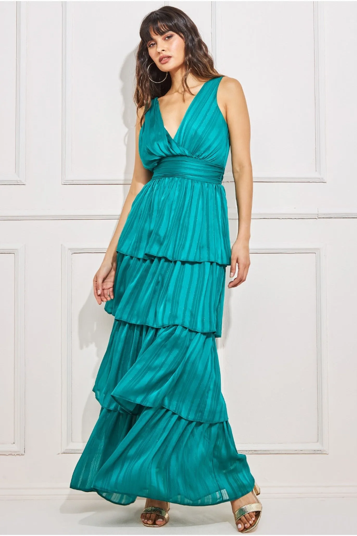 Goddiva Tiered Chiffon Maxi Dress - Emerald sold by Goddiva product image thumbnail 2