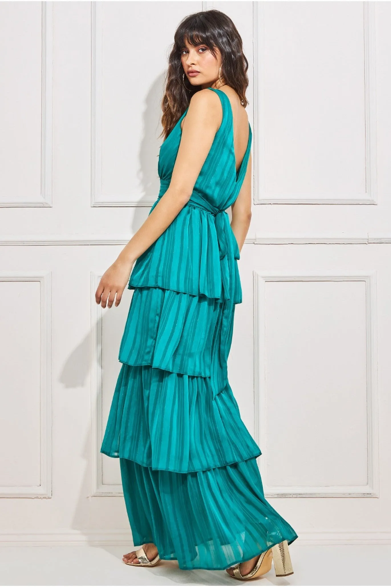 Goddiva Tiered Chiffon Maxi Dress - Emerald sold by Goddiva product image thumbnail 3