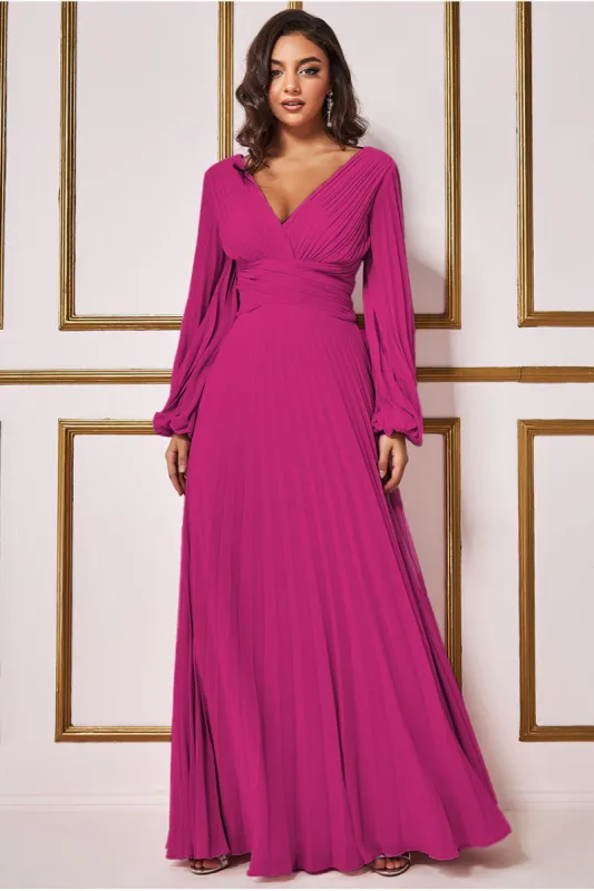 Balloon Sleeve Chiffon Maxi Dress - Magenta by Goddiva sold by Goddiva