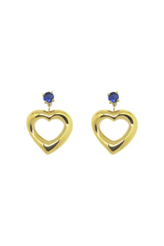 Last True Angel CZ Stud With Heart Drop In Blue & Gold sold by Goddiva