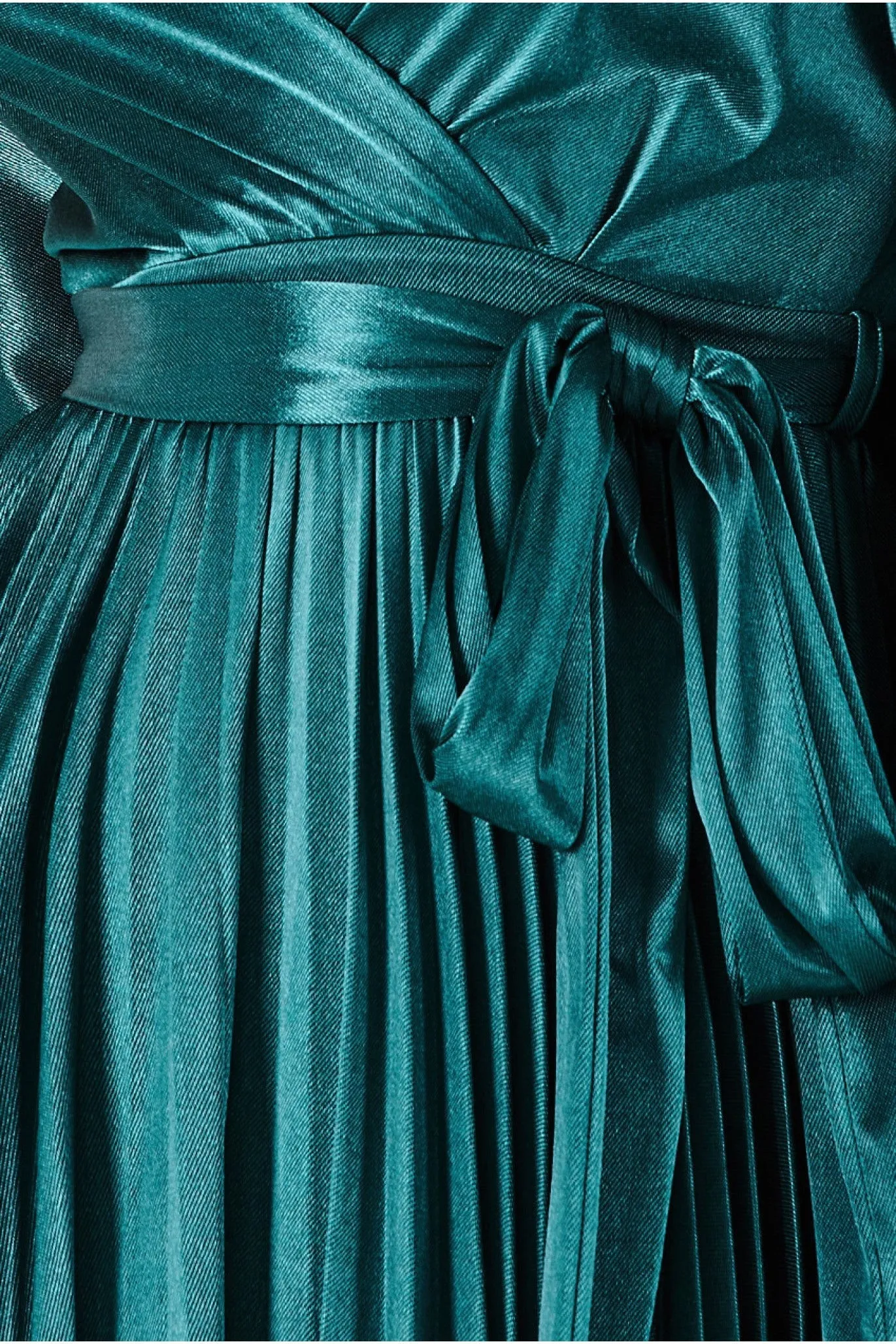 Satin Pleated Skirt Wrap Midi Dress - Emerald Green by Goddiva sold by Goddiva product image thumbnail 4