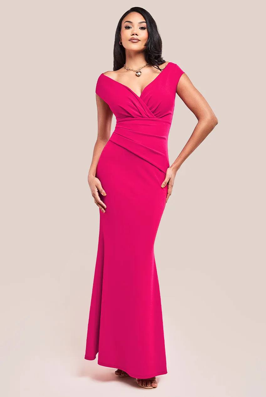 Bardot Pleated Maxi Dress - Hot Pink by Goddiva sold by Goddiva