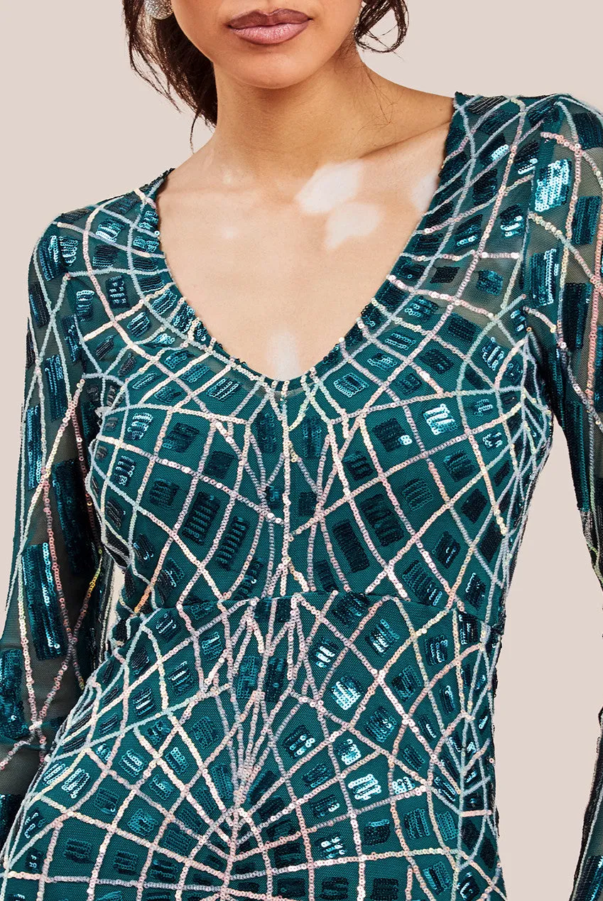 Geo Sequin Long Sleeve Maxi Dress - Emerald by Goddiva sold by Goddiva product image thumbnail 4