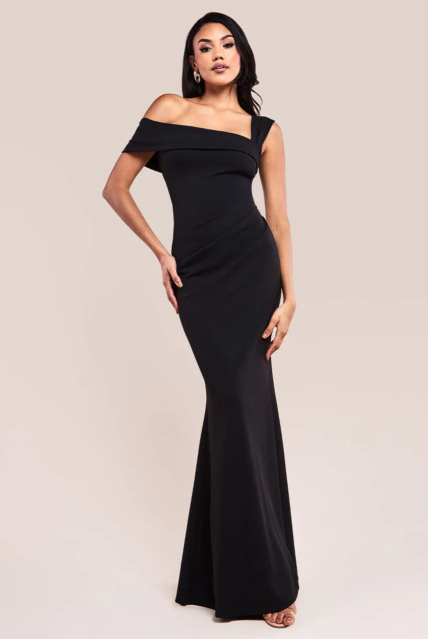 Off The Shoulder Pleated Waist Maxi Dress - Black by Goddiva sold by Goddiva