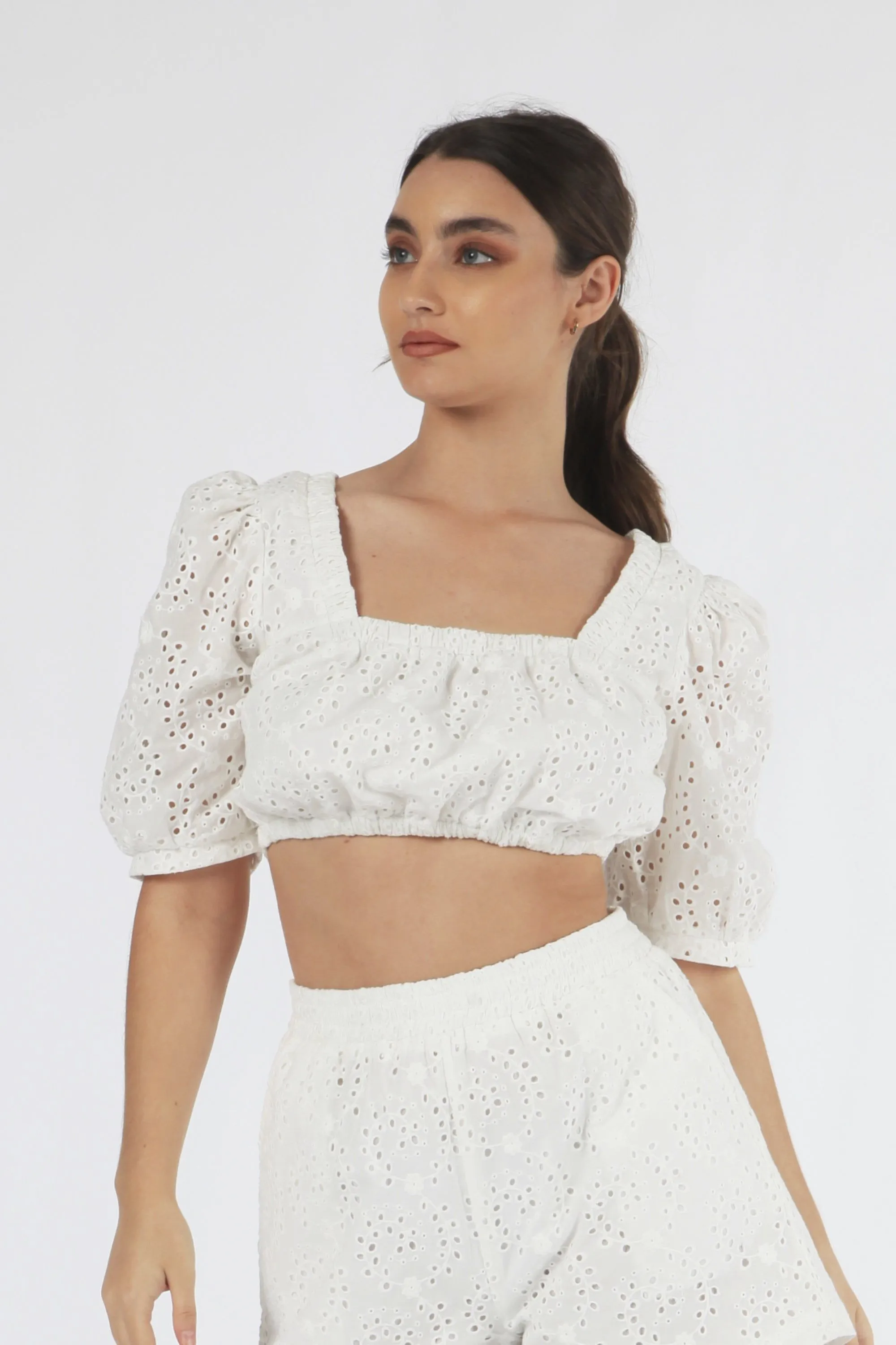 White Broderie Top With Lace Up Back by Double Second sold by Goddiva product image thumbnail 3