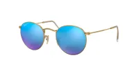 RAY-BAN Man Sunglasses RB3447 Round Flash Lenses - Frame color: Gold, Lens color: Blue sold by Sunglass Hut