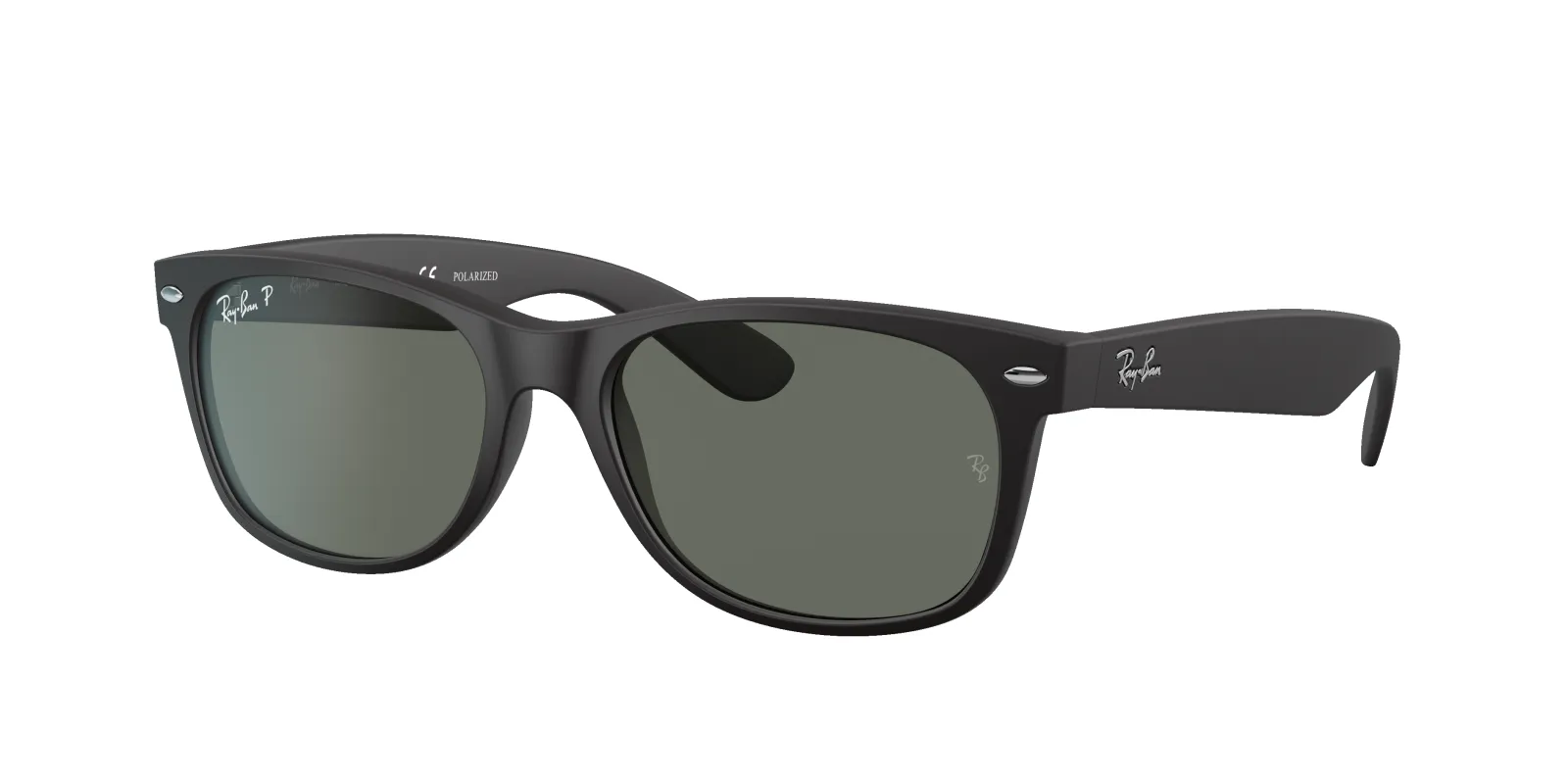 RAY-BAN Unisex Sunglasses RB2132 New Wayfarer Classic - Frame color: Rubber Black, Lens color: Green