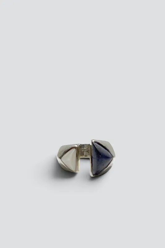 Sterling Silver Pearl Blue Quartz Open Ring made by Vintage