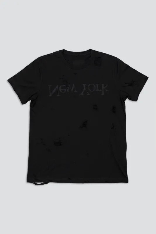 Black Distressed Faded New York Logo T-Shirt made by Assembly New York
