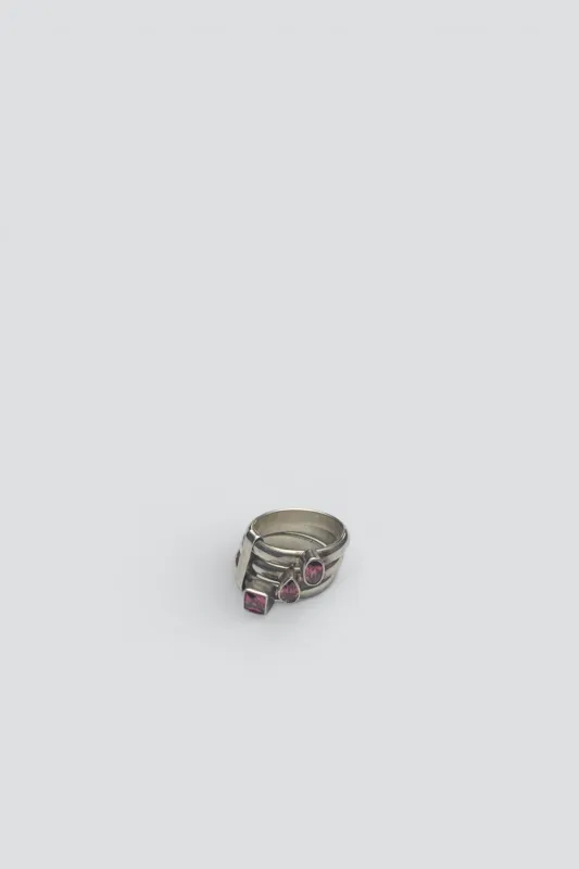 Sterling Silver Pink Zircona Stacked Ring made by Vintage