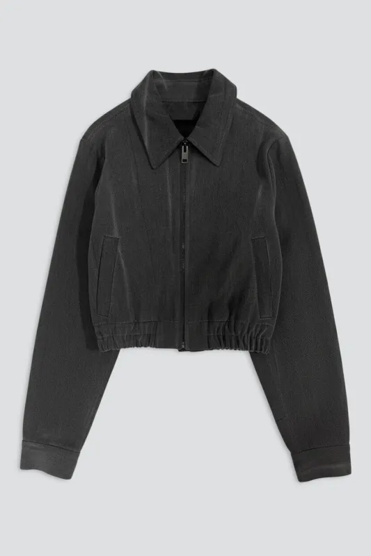 Black Grey Wash Denim Shrunken Zip Jacket made by Assembly New York