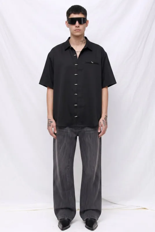 Black Chela Linen Shirt made by Assembly New York