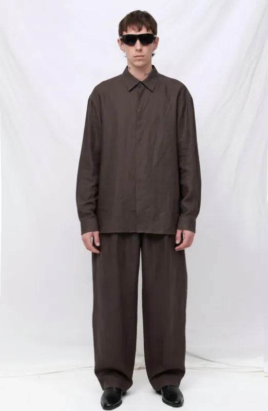 Khaki Grey Linen Oversized Shirt made by Amomento