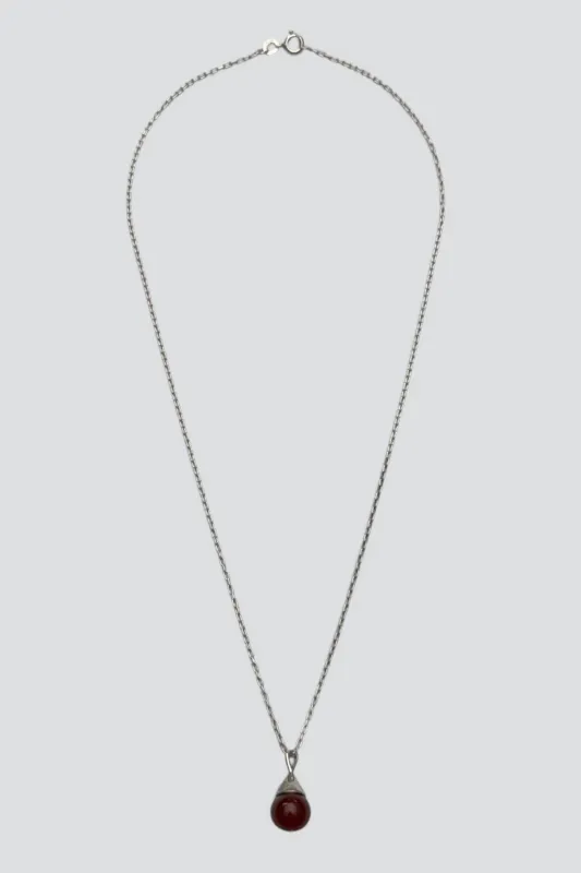 Sterling Silver Carnelian Teardrop Pendant Necklace made by Vintage