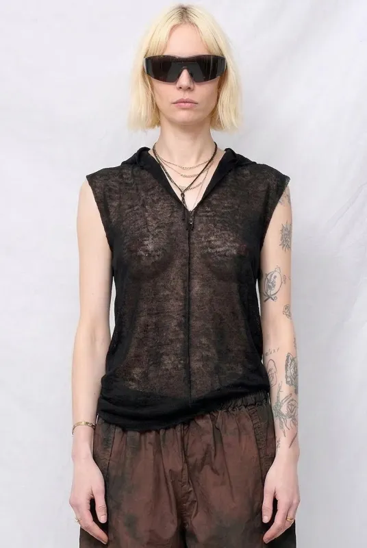 No. 333 Black Linen Jersey Hooded Top made by Gabriela Coll Garments