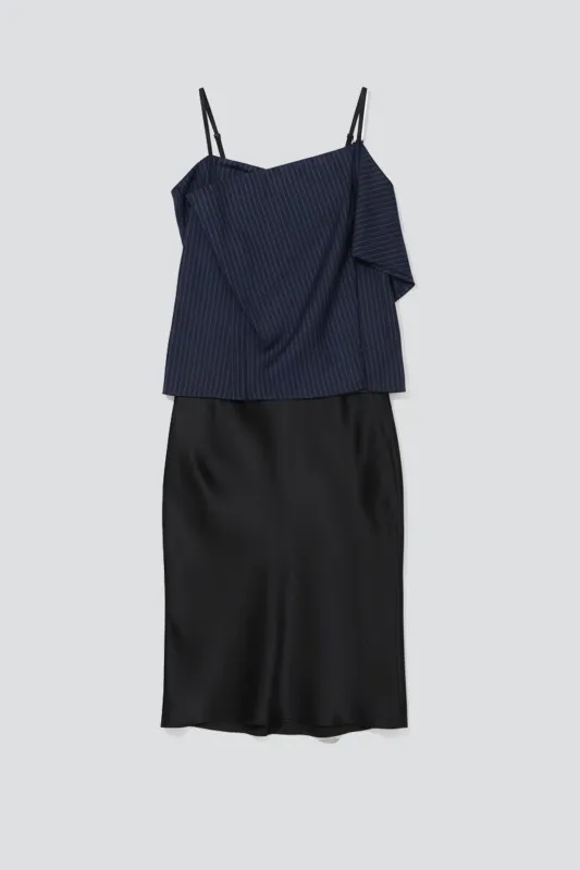 Navy White Stripes Royce Trompe L'oeil Skirt Dress made by Assembly New York