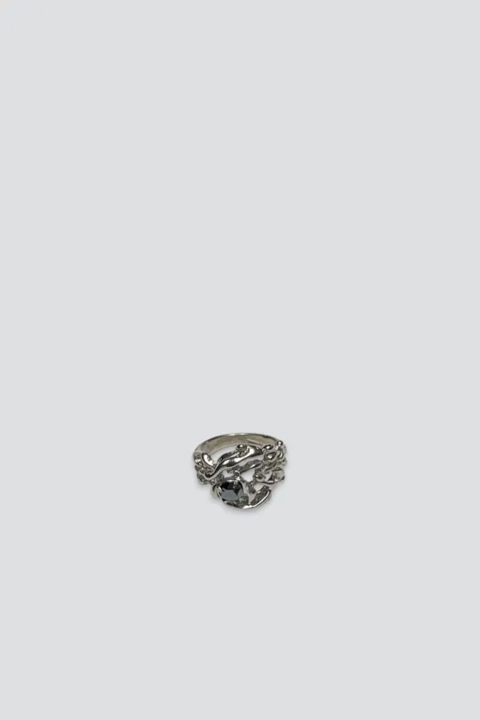 Sterling Silver Hematite Web Ring made by Vintage