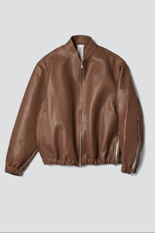 No.306 Brown Leather Six Zipper Jacket made by Gabriela Coll Garments