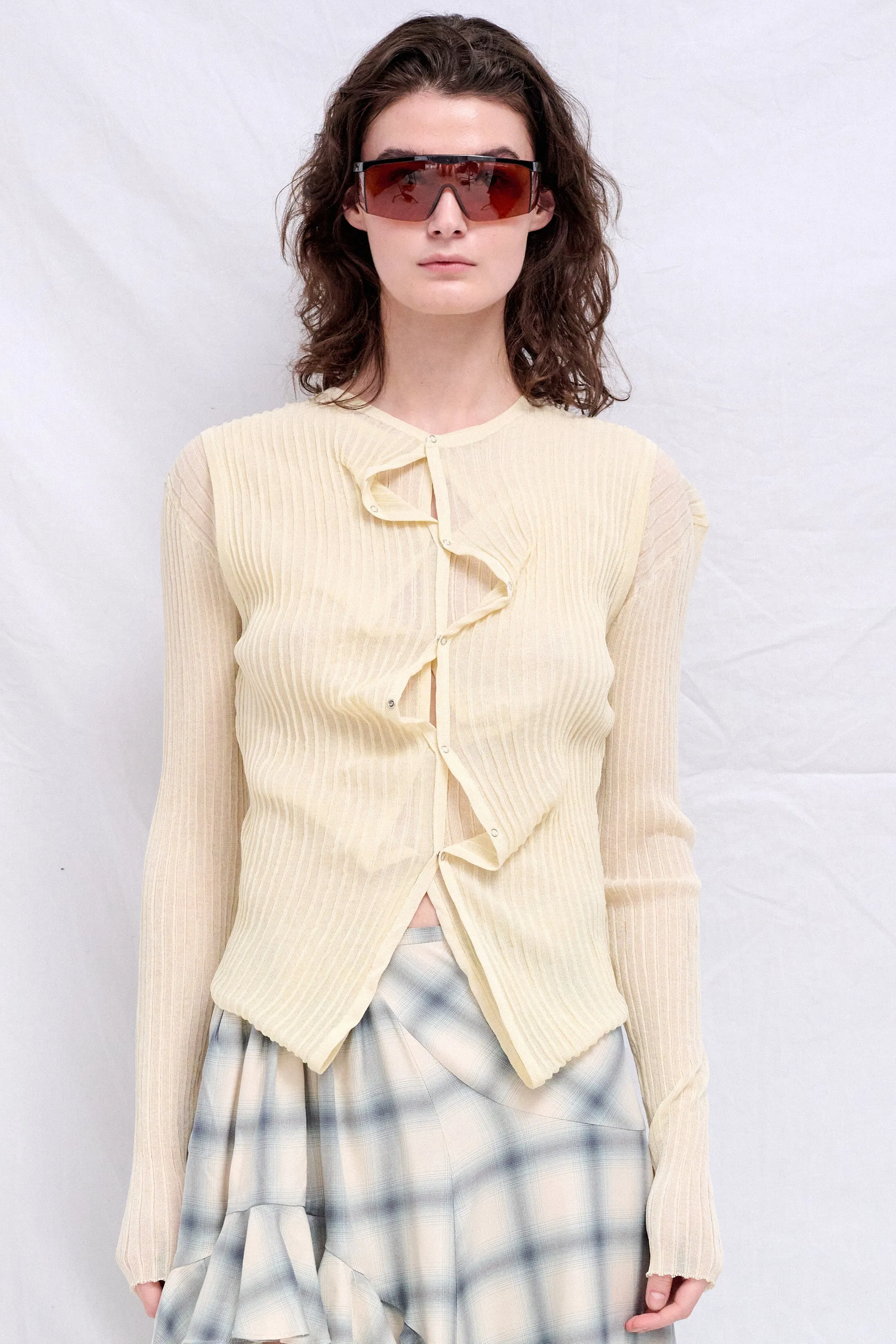 Ivory Double Up Rib Cardigan sold by Assembly New York