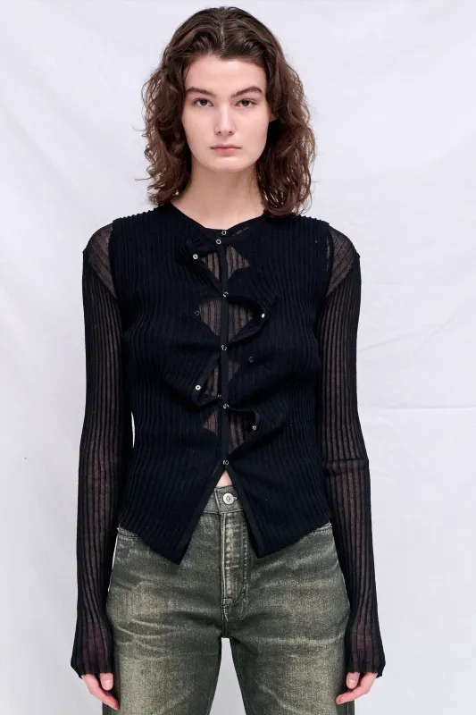 Black Double Up Rib Cardigan made by Wynn Hamlyn