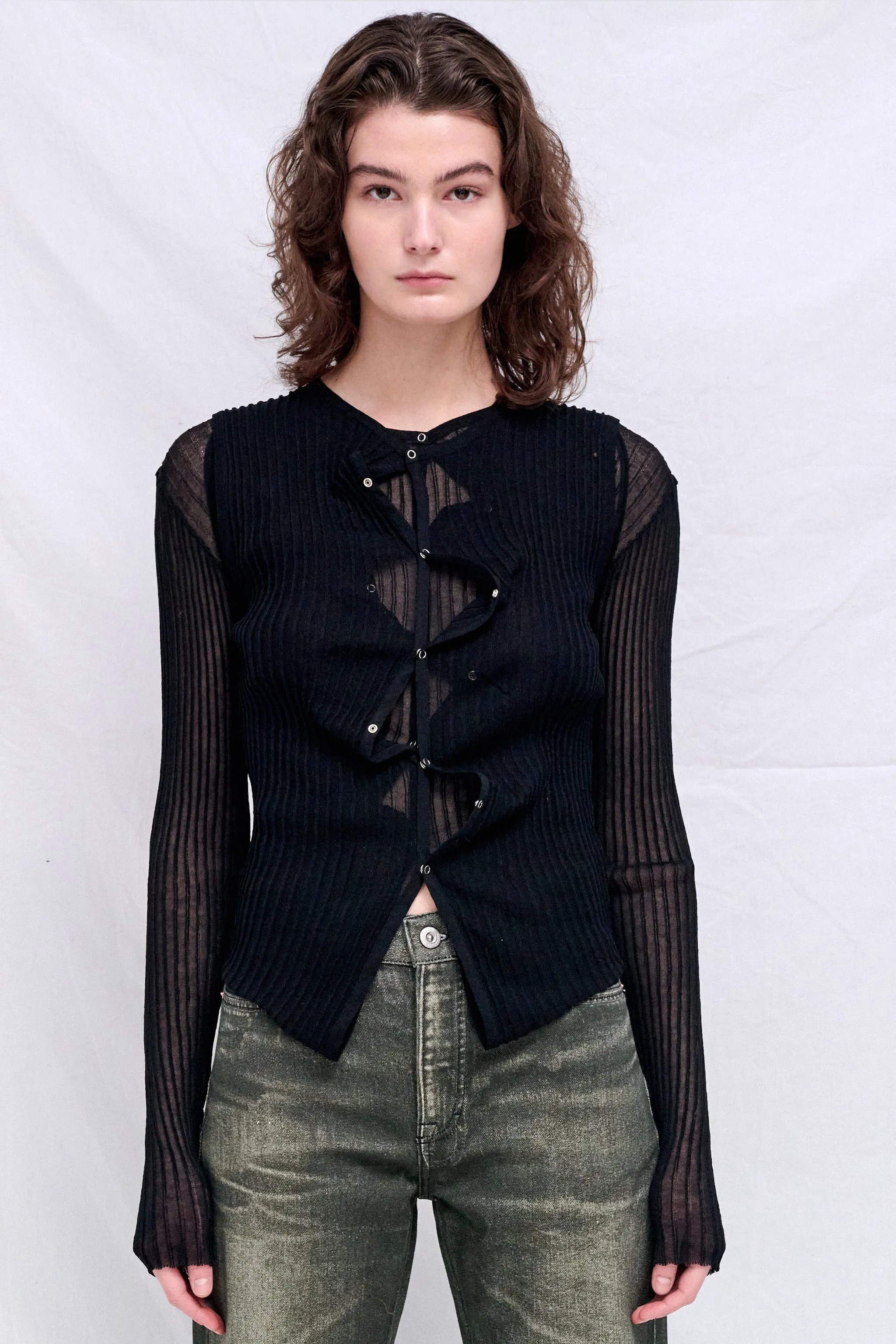 Black Double Up Rib Cardigan sold by Assembly New York