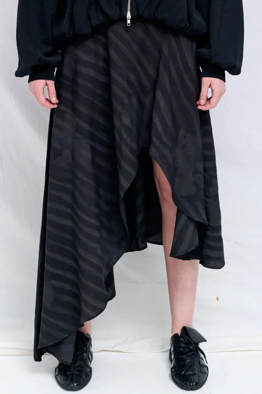Black Wavy Flower Stripe Rayon Tulip Skirt made by Collina Strada