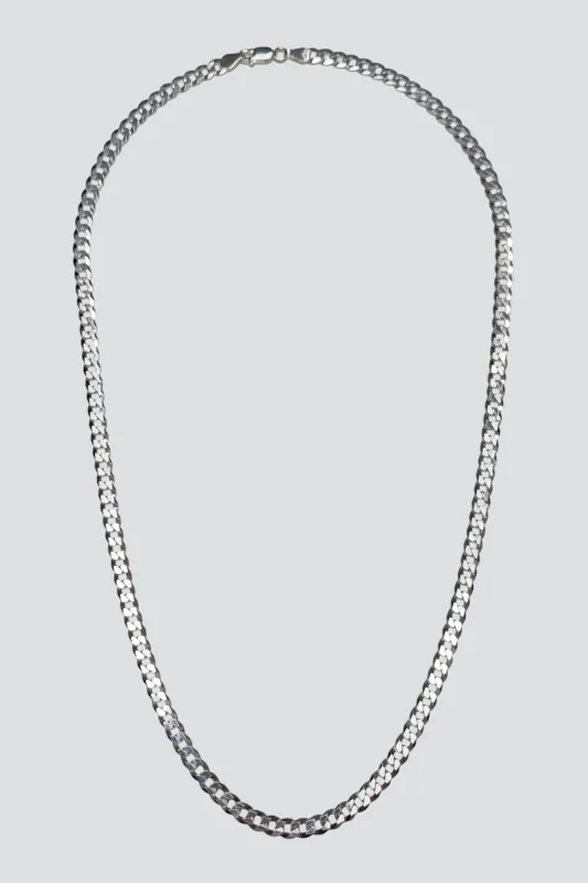 Sterling Silver Flat Curb Chain Necklace made by Vintage