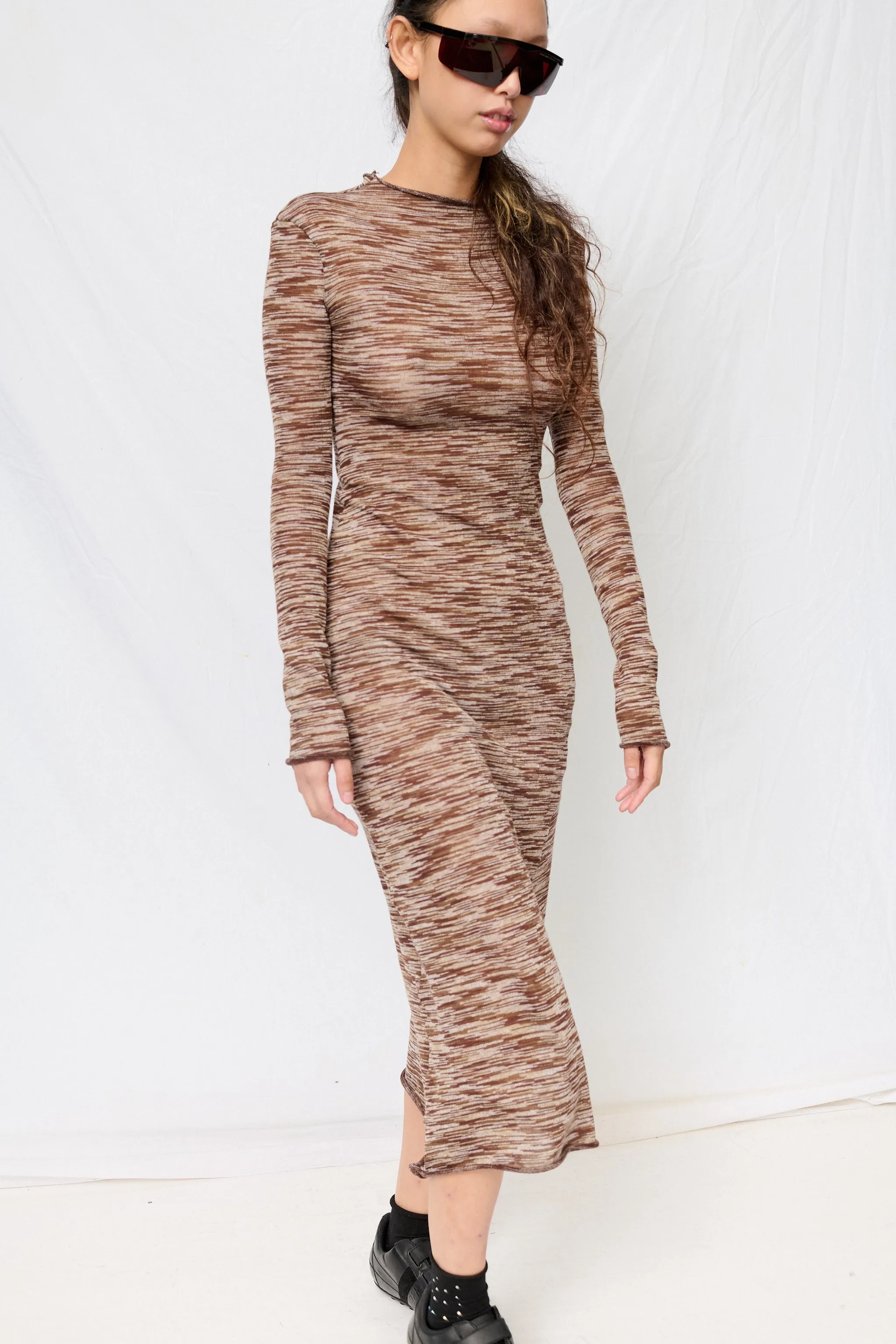 Brown Variegated Knit Long Sleeve Mockneck Dress sold by Assembly New York product image thumbnail 2