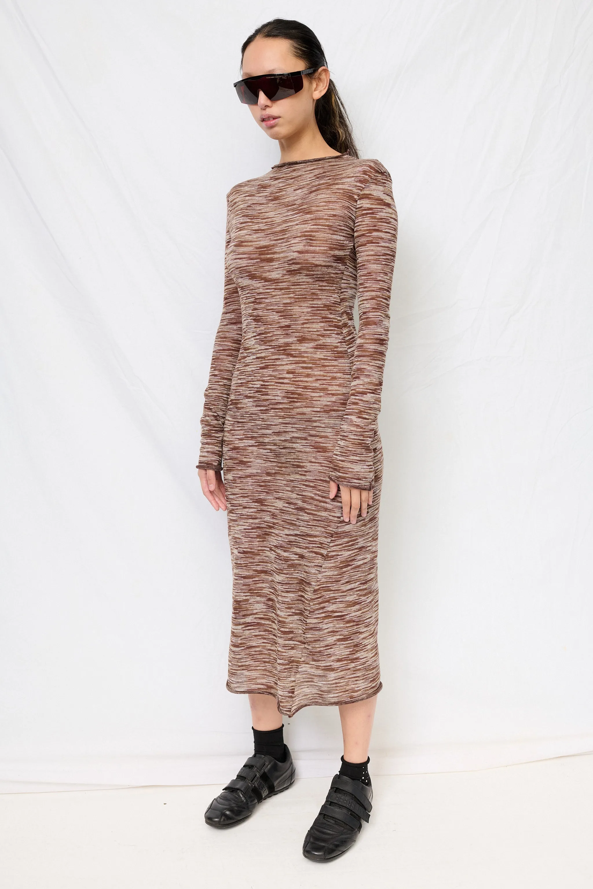 Brown Variegated Knit Long Sleeve Mockneck Dress sold by Assembly New York product image thumbnail 4