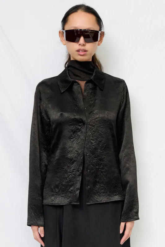 Black Wrinkled Acetate Fitted Button Up made by Assembly New York
