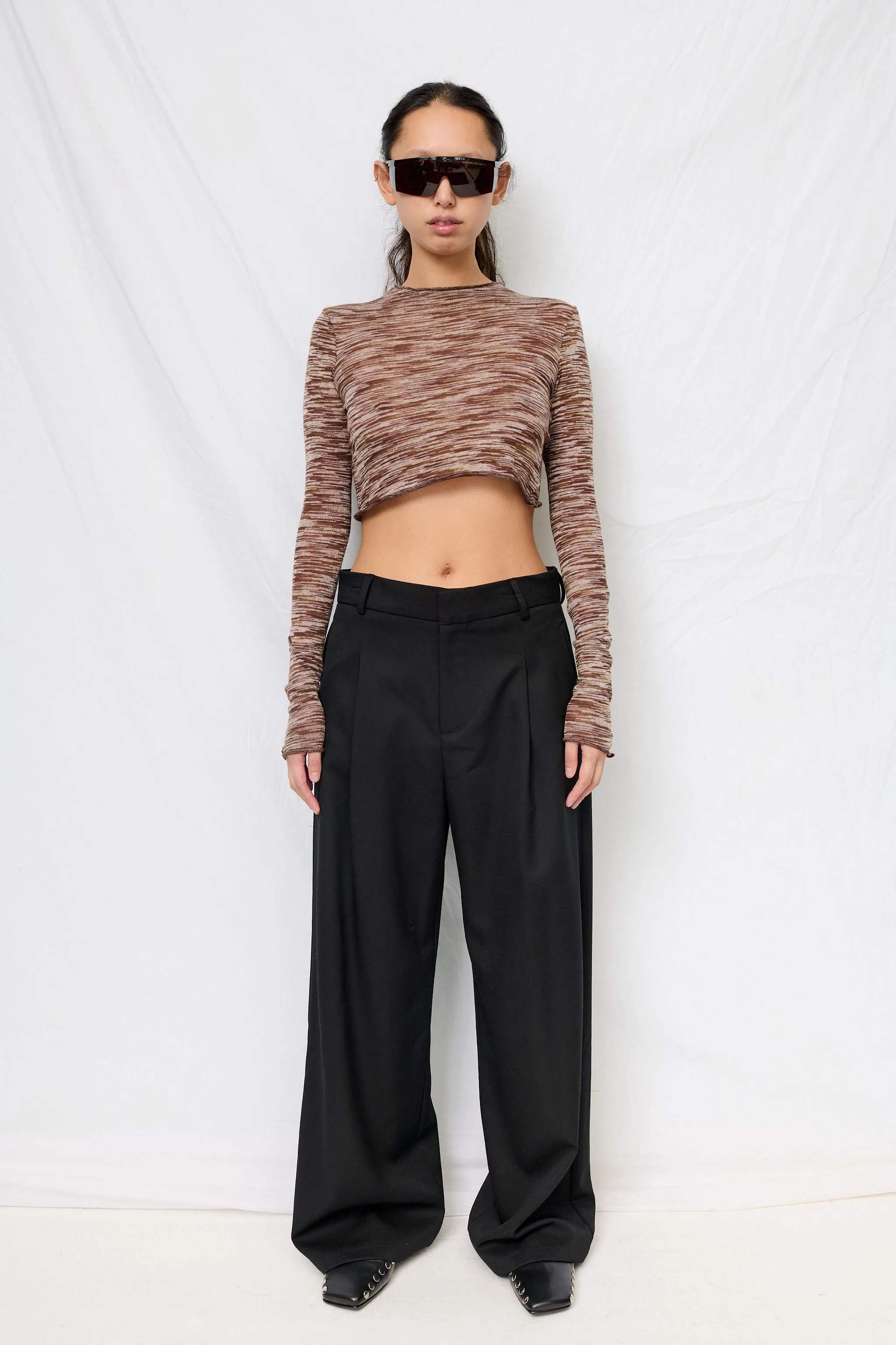 Brown Variegated Knit Crop Long Sleeve Mockneck sold by Assembly New York product image thumbnail 3