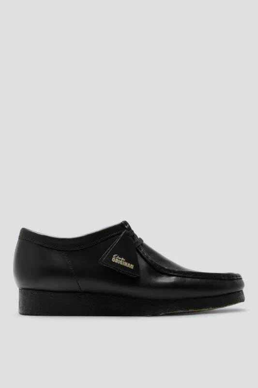 Black Leather Wallabee made by Clarks
