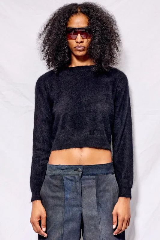 Black Brushed Cashmere Crop Long Sleeve made by Assembly New York