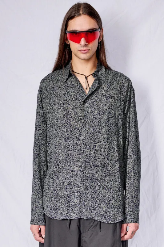 Dark Blue Print Tencel Dress Shirt made by Assembly New York