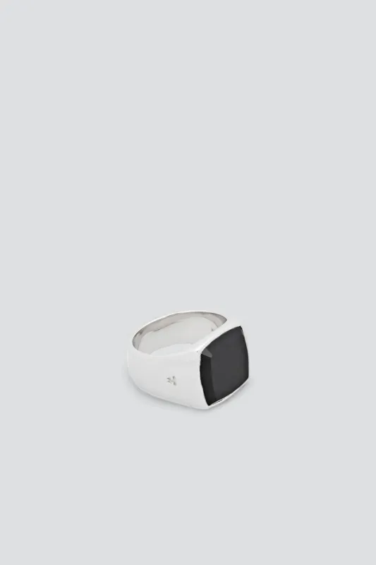 Silver M Cushion Black Onyx Ring made by TOM WOOD