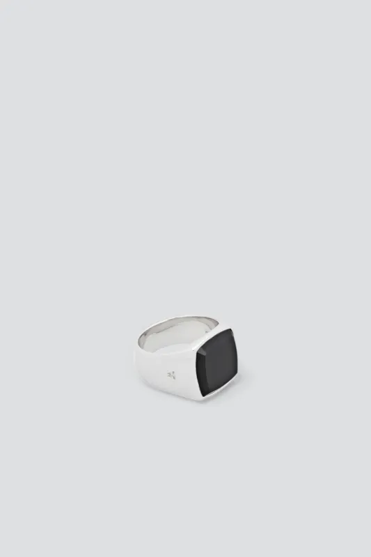 Silver W Cushion Black Onyx Ring made by TOM WOOD