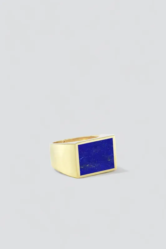 Brass Lapis Lazuli Signet Ring - Square made by Assembly New York