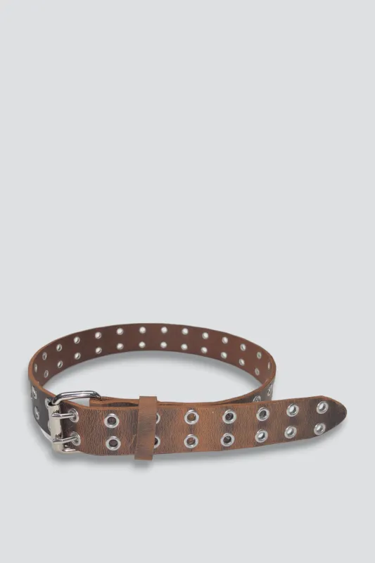 Brown Leather Double Eyelet Belt made by Assembly New York