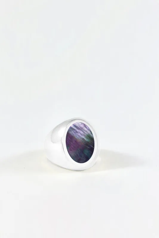 Silver Black Mother of Pearl Signet Ring - Oval made by Assembly New York