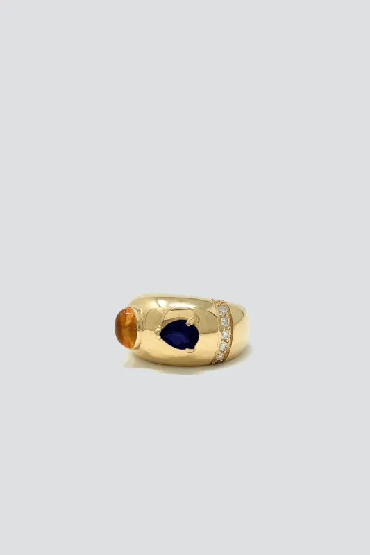 14K Gold Plated Citrine/Sapphire Bubble Bezel Ring made by Assembly New York
